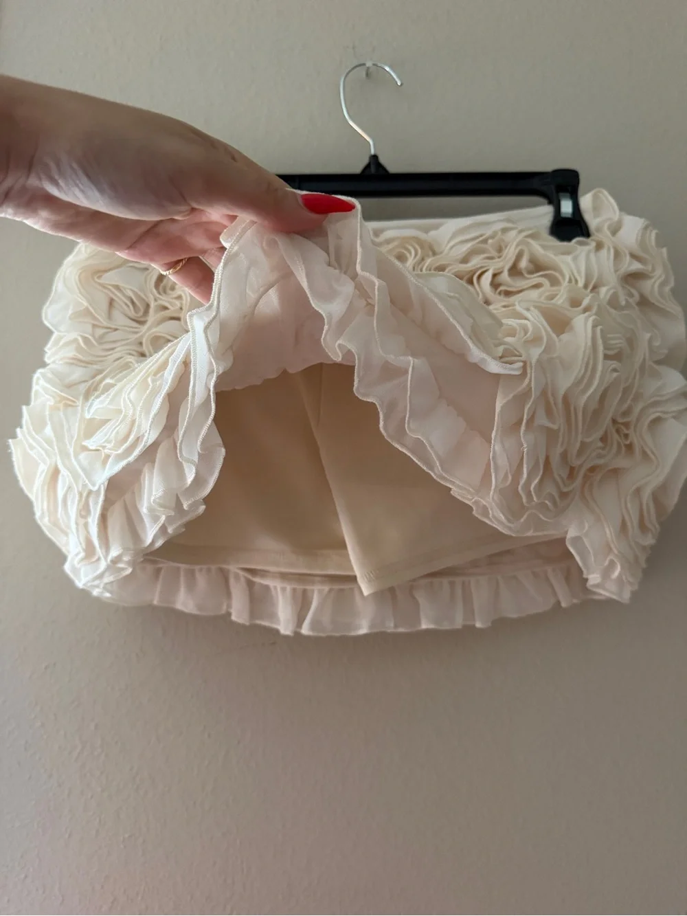 NWT Naked Wardrobe Cream Ruffled Rosette Mini Skirt